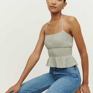 Reformation Bea Top in Robins Egg Check